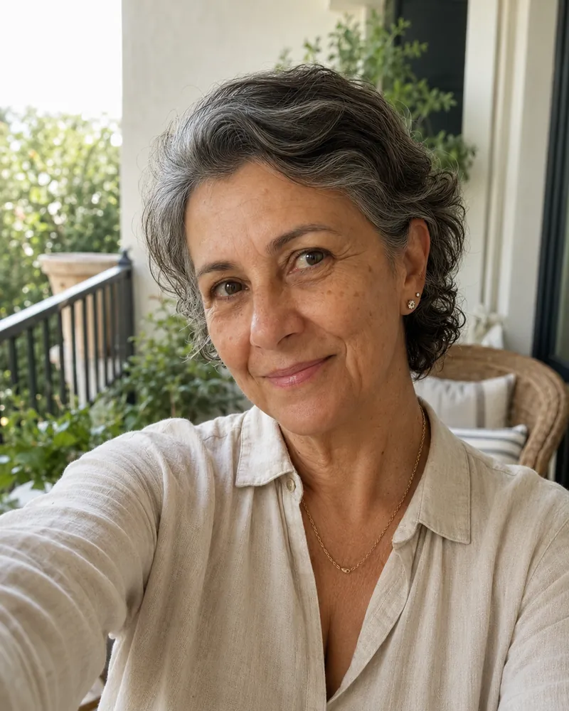 Márcia na varanda de casa